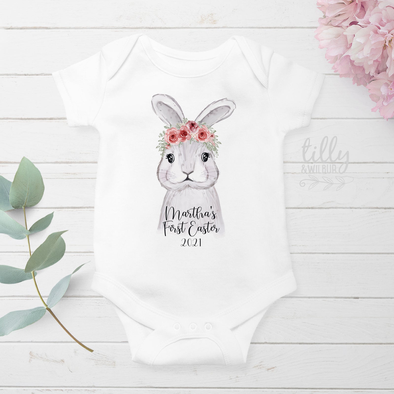 Baby Girl First Easter Outfit Australia 2026 | Personalised Bunny Baby Bodysuit | Custom Name First Easter Outfit