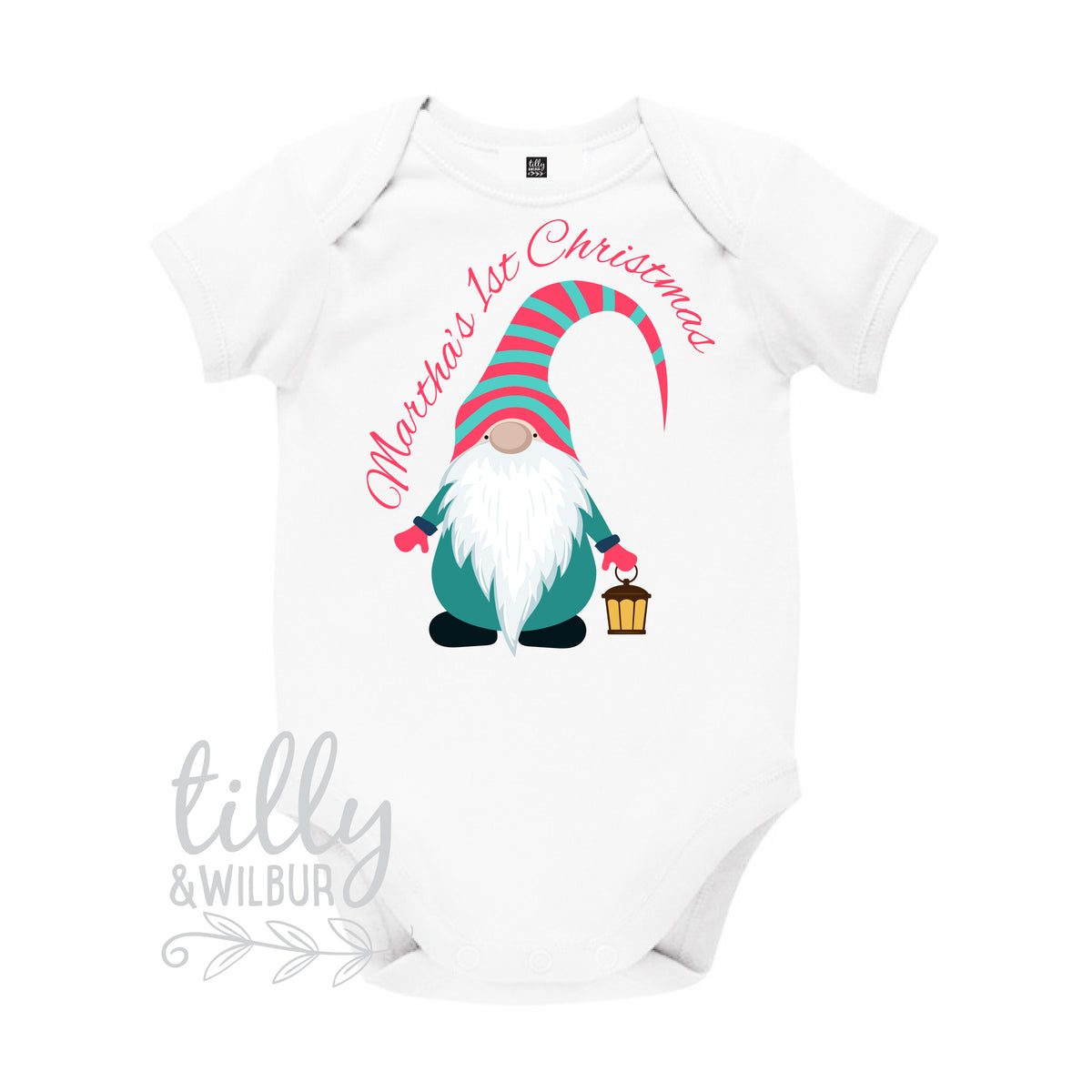 Personalised Girls 1st Christmas Gnome Bodysuit