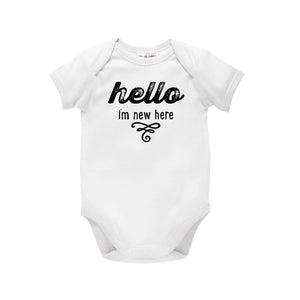 Hello I'm New Here Baby Bodysuit, Baby Shower Gift, Newborn Baby Gift, Unisex Baby Gift, New Baby Gift, Coming Home Outfit, U-W-BS