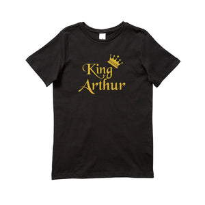 Personalised Boys T-Shirt With Childs Name, King Tee, Crown TShirt, Customized Boys Clothing, Black Short Sleeve Shirt With Gold Design