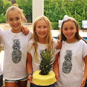 Pineapple T-Shirt, Fruit Tshirt, White Cotton Short Sleeve Tee for Girls, Fruity Theme, Plant Based, Vegetarian, Vegan, G-W-SS-T