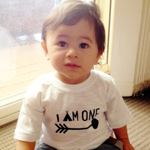 I Am One Boys T-Shirt, First Birthday Gift, 1st Birthday, Boho Chic Design With Arrow And Teepee, White Shirt, Australian Owned