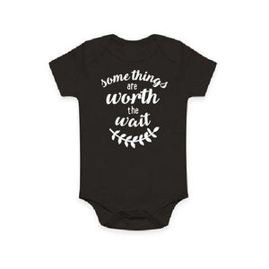 Some Things Are Worth The Wait, Pregnancy Announcement Outfit, Photo Prop Romper, Black Reveal One-Piece, Australian Owned