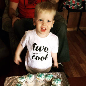 Two Cool Boys T-Shirt, Birthday Boy TShirt, Second Birthday Gift, 2nd Birthday, White Cotton Short Sleeve Tee With Boho Arrow Design