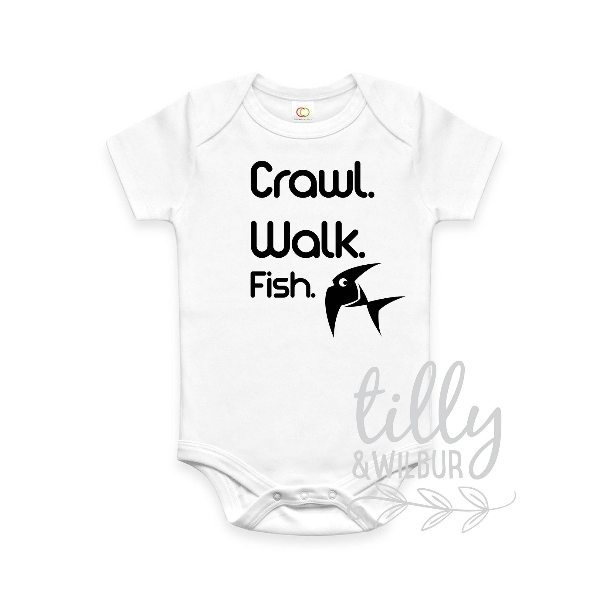 Crawl Walk Fish Baby Bodysuit, Unisex for Girls Or Boys, Fishing Gift, Funny Baby Fishing Outfit, Baby Shower Gift, Nautical Theme, U-W-BS