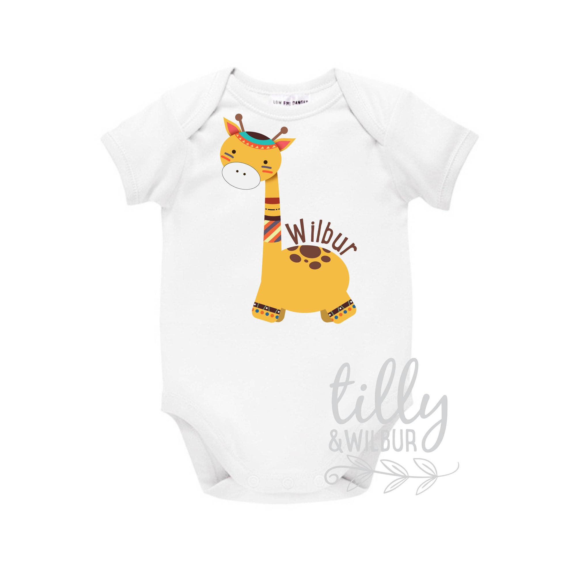 Personalised Baby Bodysuit With Giraffe, Tribal Boho Design, Personalised Newborn Gift, Personalized Baby Clothes, New Baby Gift, U-W-BS