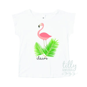 Personalised Girls T-Shirt, Flamingo Shirt, Tropical Tee, Girls T-Shirt With Flamingo, Personalized Girls Clothes, Flamingo T-Shirt