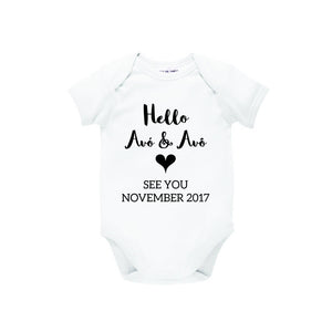 Hello Avó & Avô Baby Bodysuit With Arrival Date, Pregnancy Announcement, Reveal Romper, Surprise, You're Going To Be Grandparents, U-W-BS