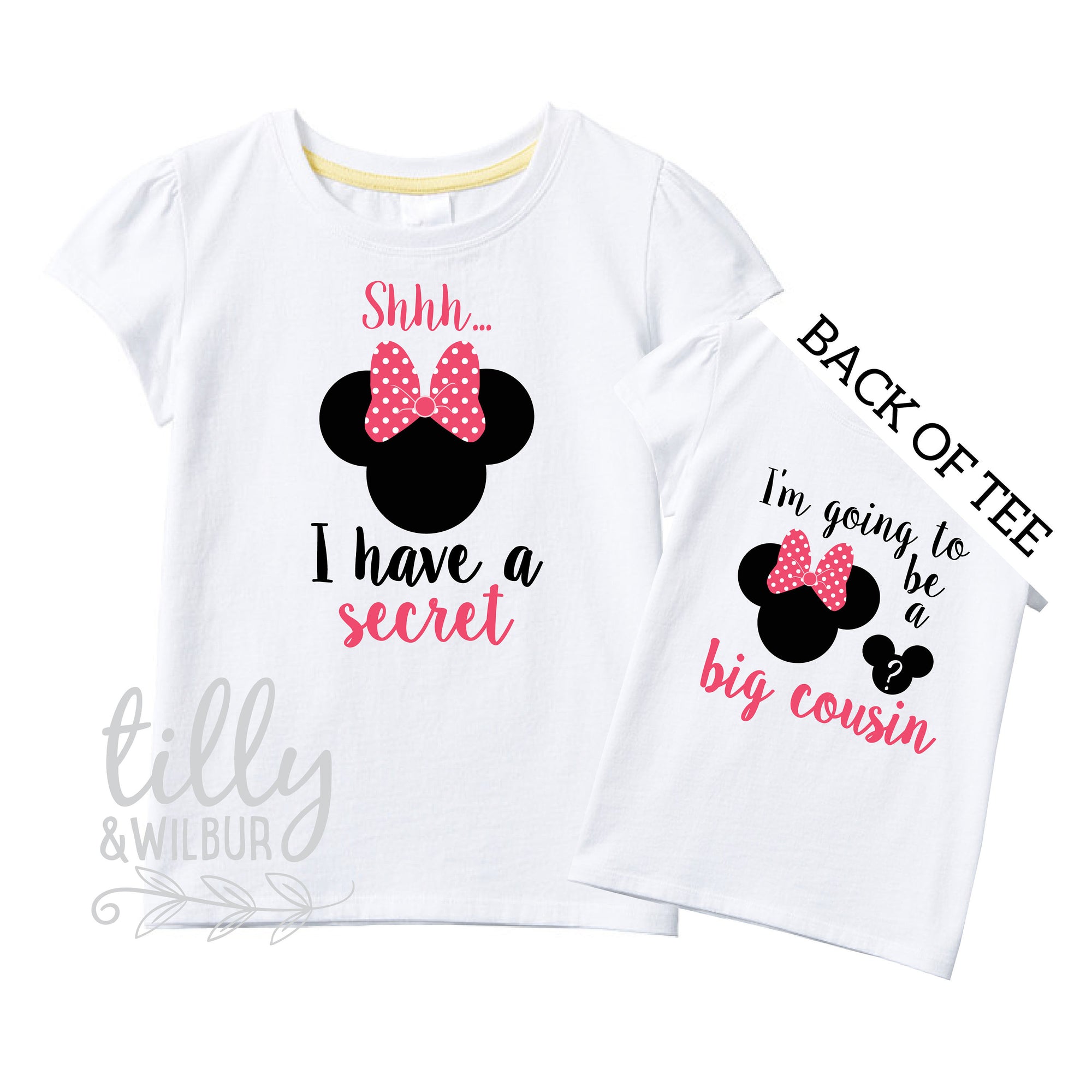 Shhh I Have A Secret I'm Going To Be A Big Cousin TShirt for Girls, Minnie Mouse Design, Big Cousin Shirt, Pregnancy Announcement, G-W-SS-T