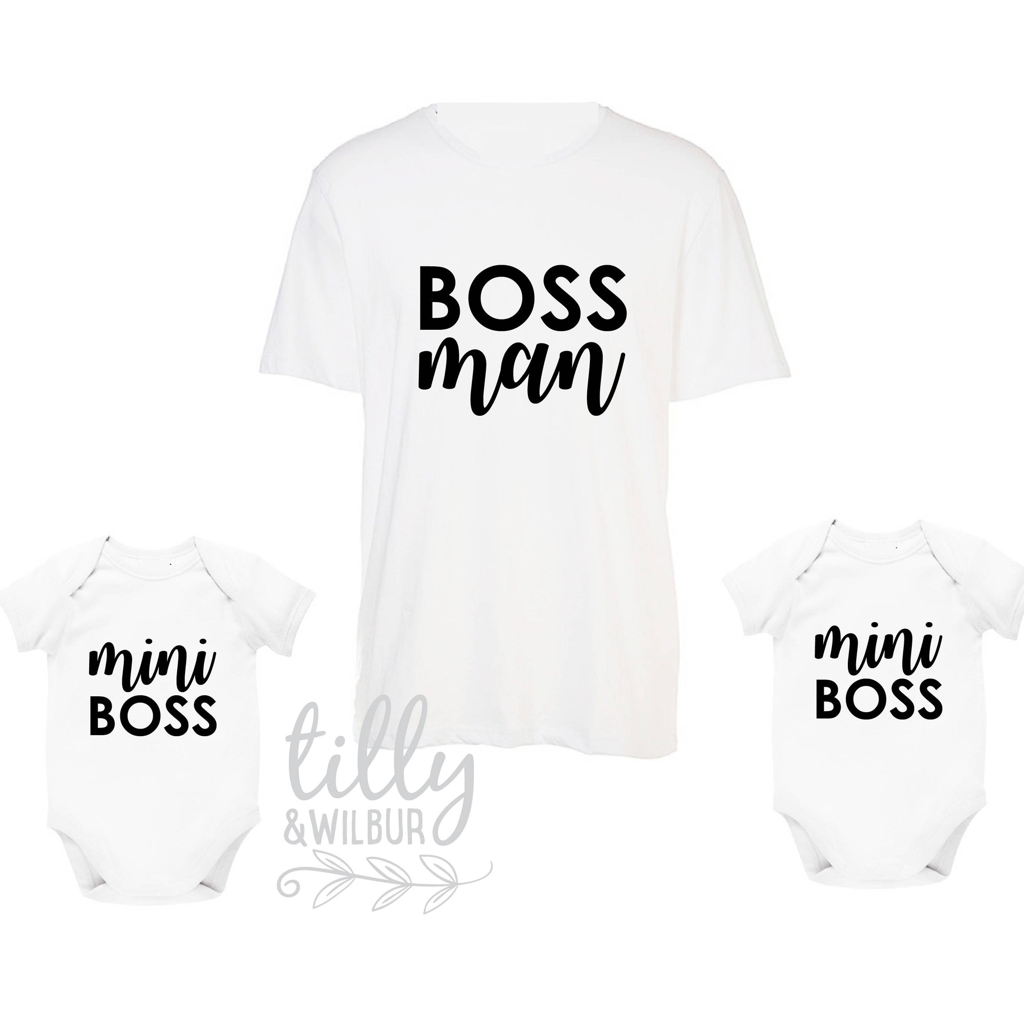 Boss Man And Mini Boss Twins T-Shirt Set, Dad To Twins, Twinning, Dad Boss, Father's Day Gift, Pregnancy Announcement Gift For Daddy, Boss