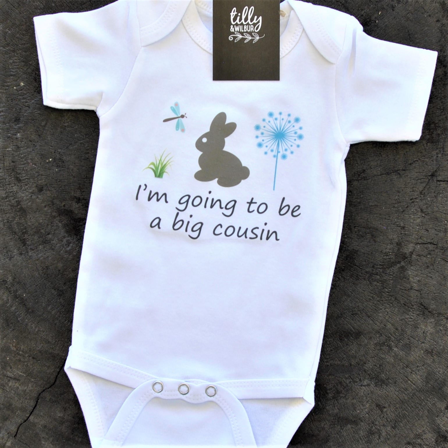 I'm Going To Be A Big Cousin Baby Bodysuit, Bunny Rabbit One-Piece For Baby Girl Or Boy, Baby Clothes, Pregnancy Announcement Romper, U-W-BS
