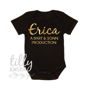 New Baby Gift, Baby Bodysuit Personalised With Baby And Parents Names, Personalized Newborn Gift For Baby Girls, I'm New Here, Mirror Gold