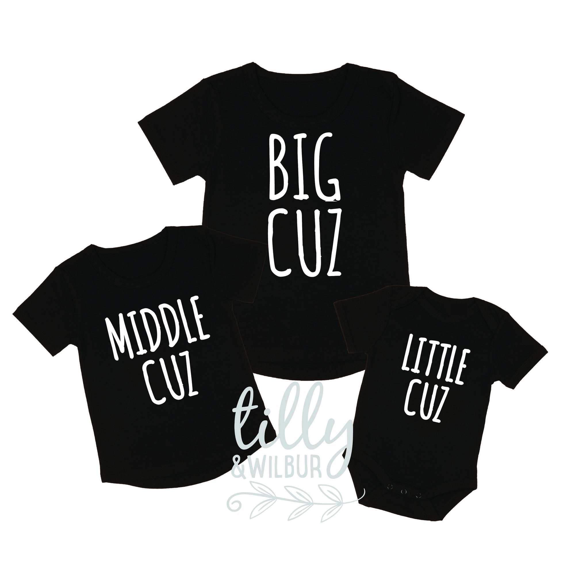 Big Cuz Middle Cuz Little Cuz Cousin T-Shirt Bodysuit Set For Girls And Boys, Big Cousin Middle Cousin Little Cousin, Pregnancy Announcement