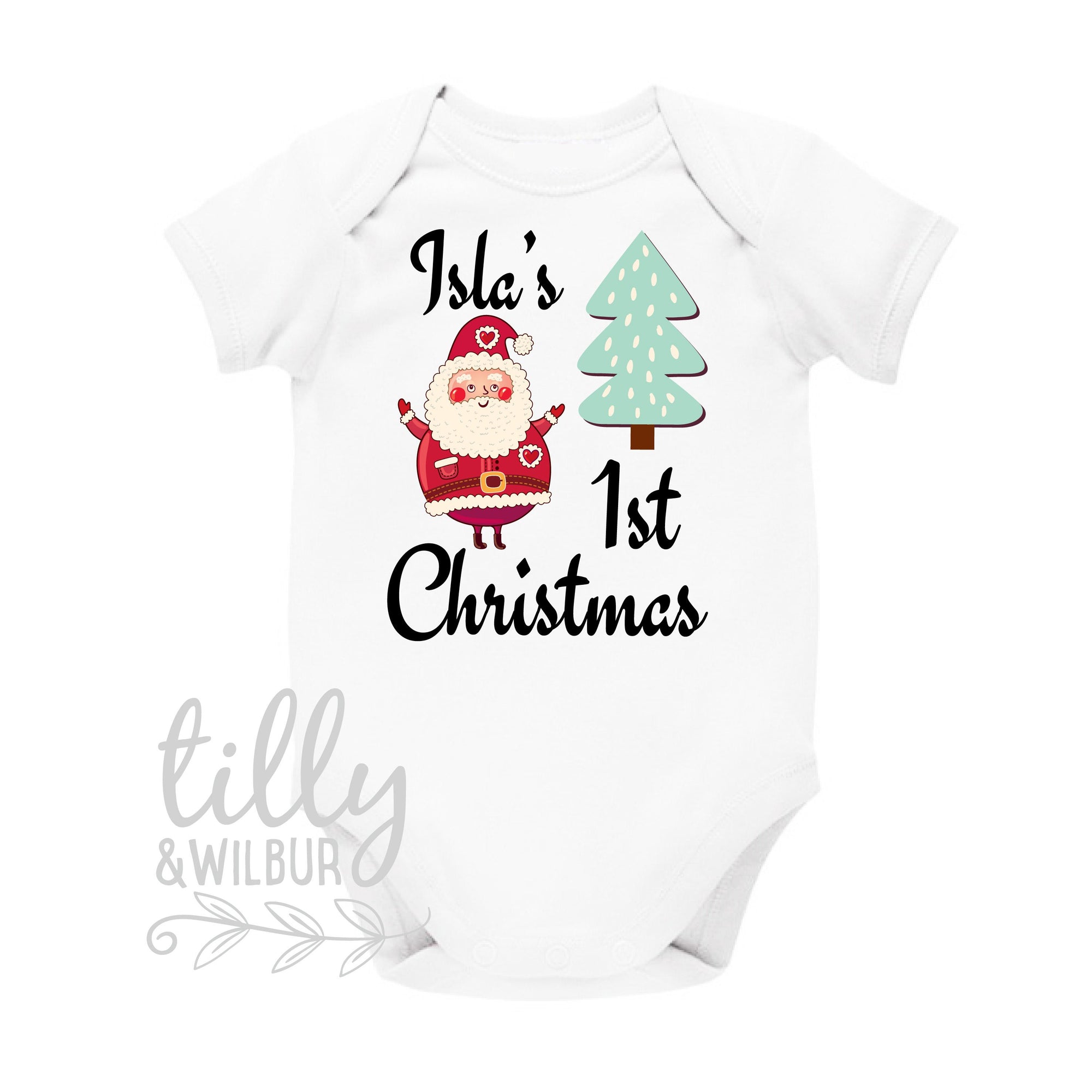 Personalised 1st Christmas Outfit With Baby's Name, First Xmas Baby Bodysuit, Unisex Baby Clothes, Personalised New Baby's First Christmas