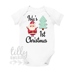 Personalised 1st Christmas Outfit With Baby's Name, First Xmas Baby Bodysuit, Unisex Baby Clothes, Personalised New Baby's First Christmas