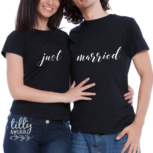 Just Married Matching T-Shirt Set For Newlyweds, Mr and Mrs Matchy Matchy Shirts, Honeymoon Outfits, Wedding Gift, His and Hers Clothing