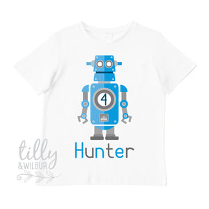 Robot 4th Birthday T-Shirt For Boy's, 4th Birthday Tee, 4 Year Old Boy Birthday Gift, Boys 4th Birthday, Boys Birthday Tee, Boy Party, Four