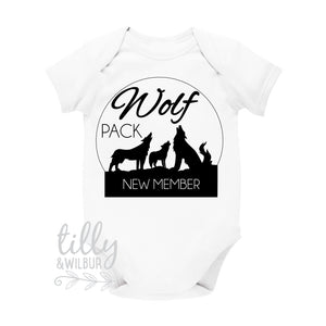 Wolf Pack New Member Pregnancy Announcement Baby Bodysuit, Baby Arriving, Wolf Pack, Growing Tribe, Reveal Outfit, Pregnancy Announcement