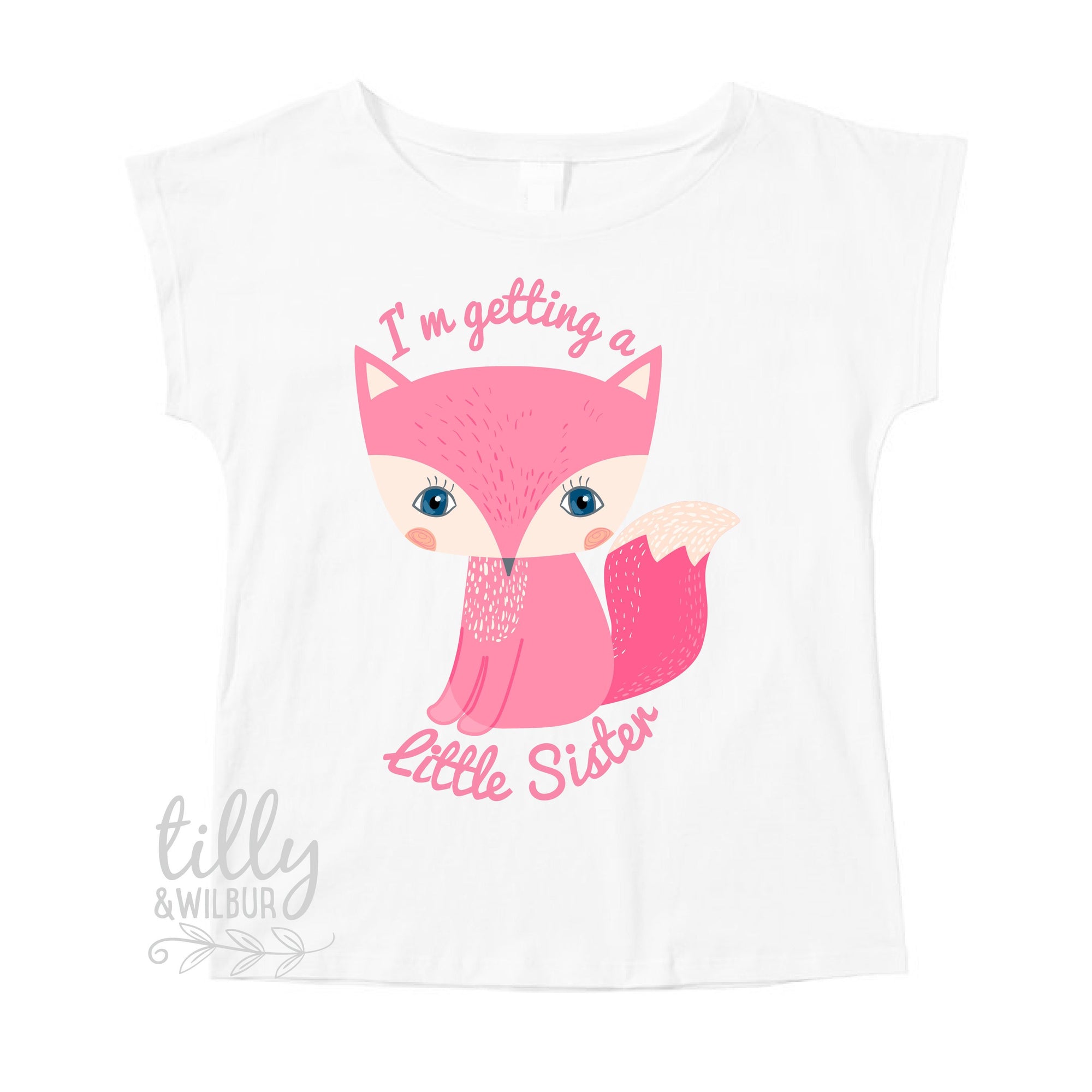 Big Sister Girls T-Shirt, I'm Getting A Little Sister Pregnancy Announcement T-Shirt, I'm Going To Be A Big Sister, Fox, Woodland, Pink