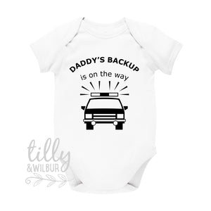 Daddy's Back Up Is On The Way Pregnancy Announcement Baby Bodysuit, Police Officer, Police, Announcement, Maternity Photo Prop, Baby Reveal