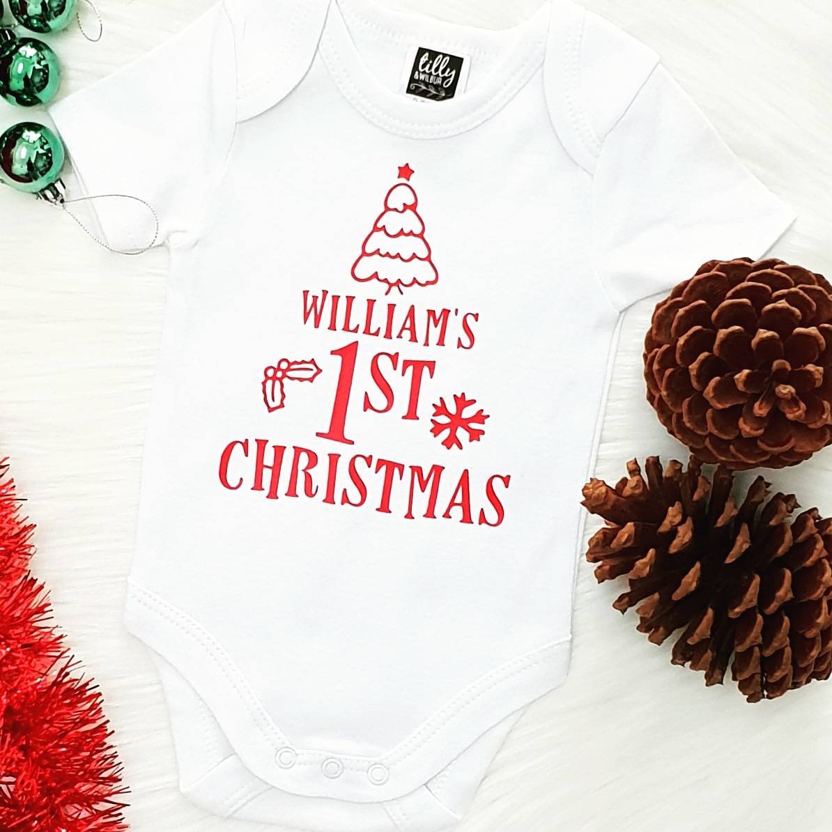 Personalised First Christmas, 1st Christmas Baby Outfit, First Xmas Baby Bodysuit, Unisex Christmas Baby Gift, Newborn Baby First Christmas