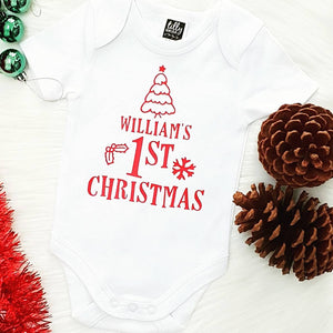 Personalised First Christmas, 1st Christmas Baby Outfit, First Xmas Baby Bodysuit, Unisex Christmas Baby Gift, Newborn Baby First Christmas
