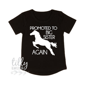 Promoted To Big Sister Again Pregnancy Announcement T-Shirt For Girls, Sizes 0-16, Big Sister Horse Shirt, Big Sister Tee, Horse Lover