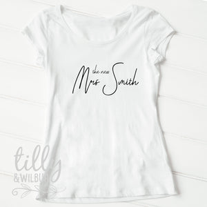 The New Mrs T-Shirt For New Brides, Personalised Mrs Shirt, Wifey Tee, Newlyweds, Mr and Mrs Honeymoon Outfits, Wedding Gift, Women's Shirt