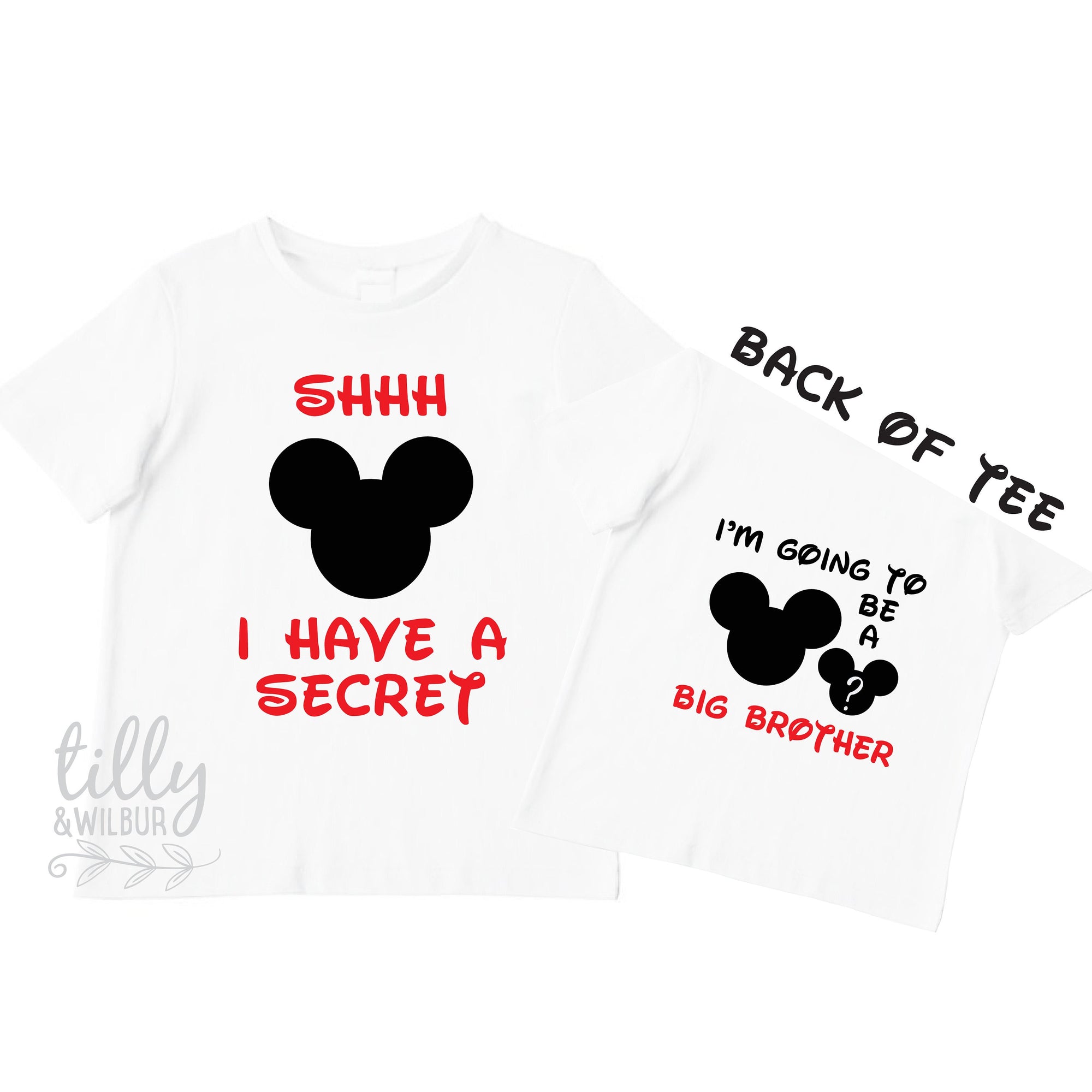 Shhh I Have A Secret I'm Going To Be A Big Brother TShirt for Boys, Mickey Mouse Design, Big Brother Shirt, Pregnancy Announcement, Boys Tee