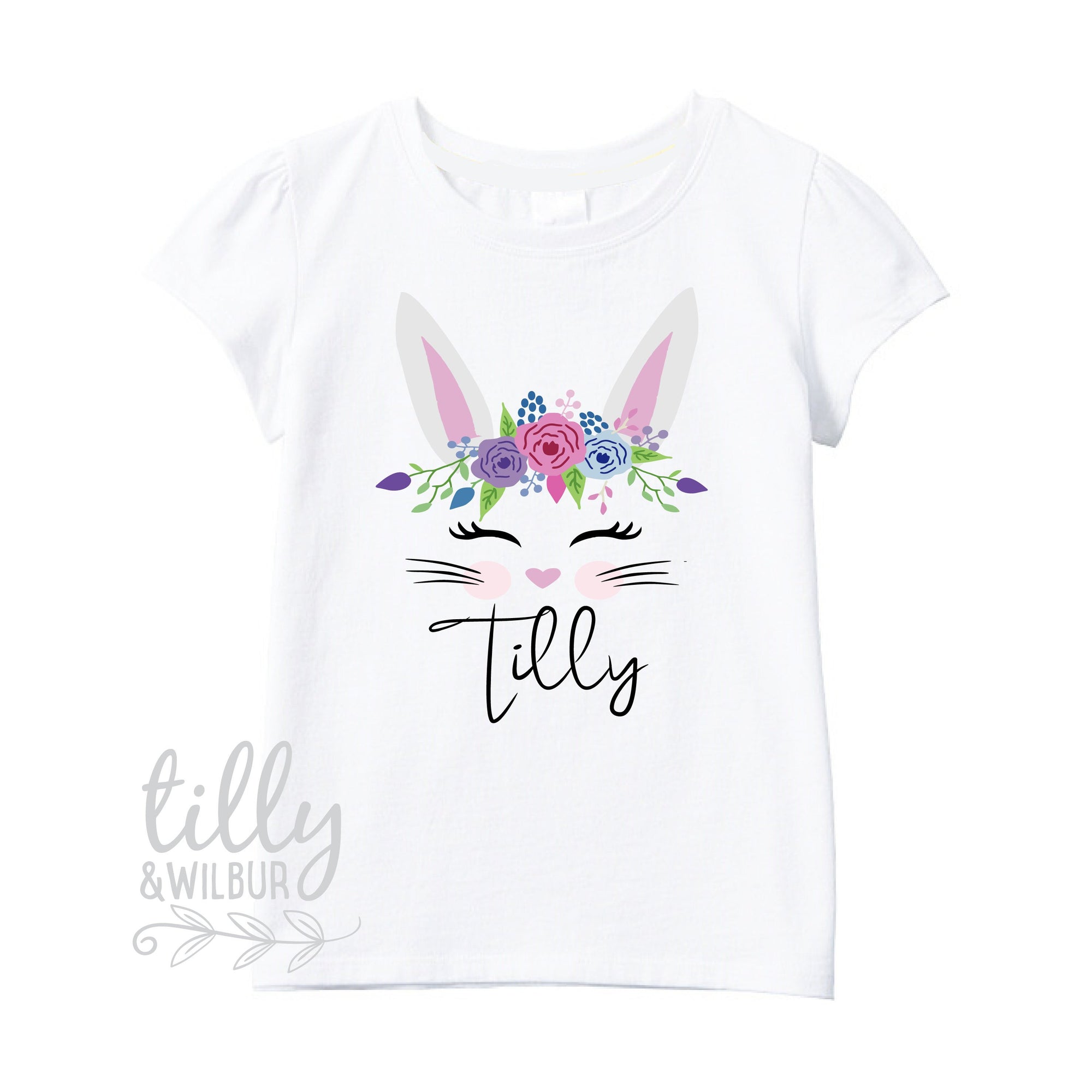 Floral Bunny Easter T-Shirt For Girls, Personalised Girls Easter T-Shirt, Easter Bunny Shirt, Egg Hunt, Easter Gift, Girls Easter Gift