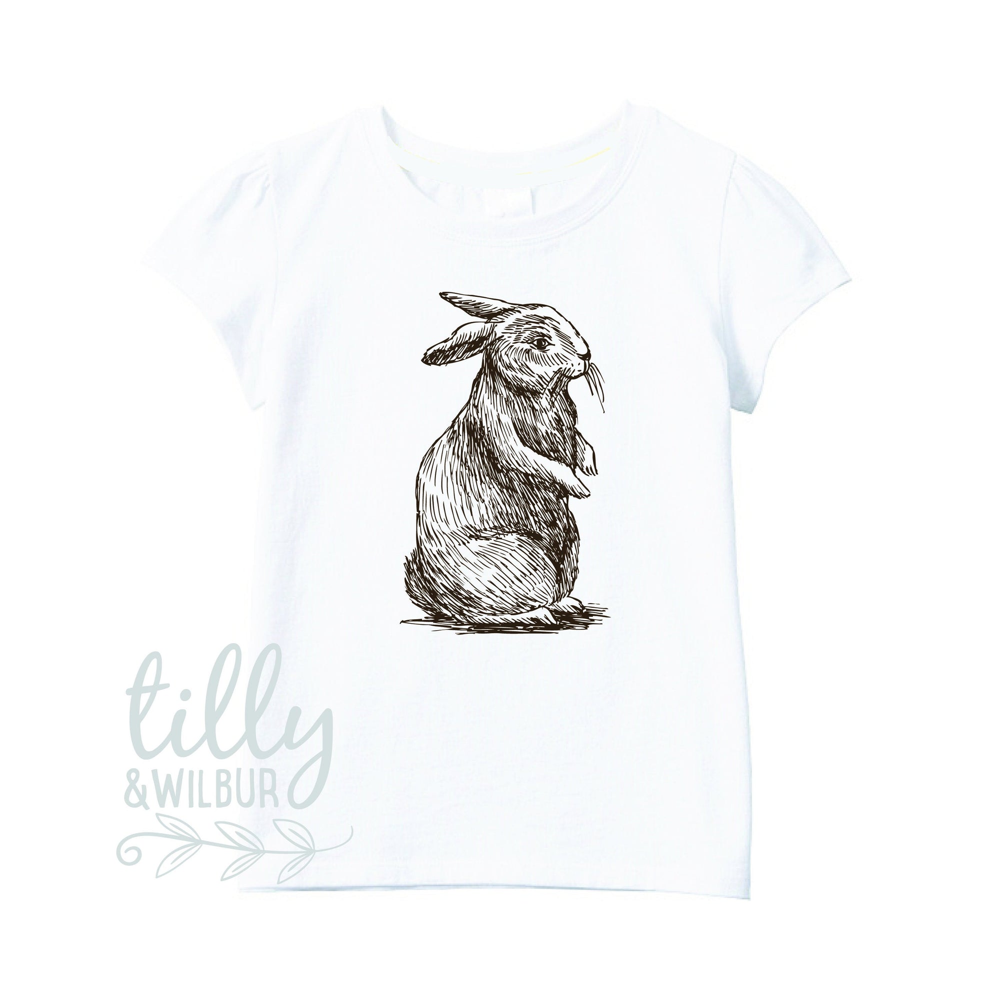 Easter Bunny Rabbit T-Shirt For Girls, Easter Shirt, Vintage Hand Drawn Bunny Design, Long Sleeve White Cotton Tee, Australian Owned