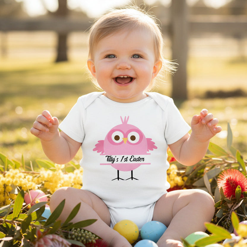 personalised first easter baby bodysuit pink chick custom name baby outfit australia