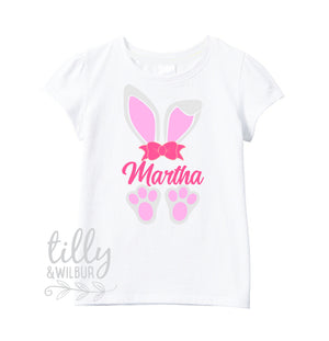 Personalised Easter T-Shirt For Girls, Bunny Ears And Feet, Easter T-Shirt, Girls Easter Gift, Girls Easter Outfit, Girls Easter Clothing