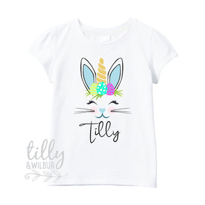 Unicorn Bunny Easter T-Shirt For Girls, Personalised Girls Easter T-Shirt, Easter Bunny Shirt, Egg Hunt, Easter Gift, Girls Easter Gift