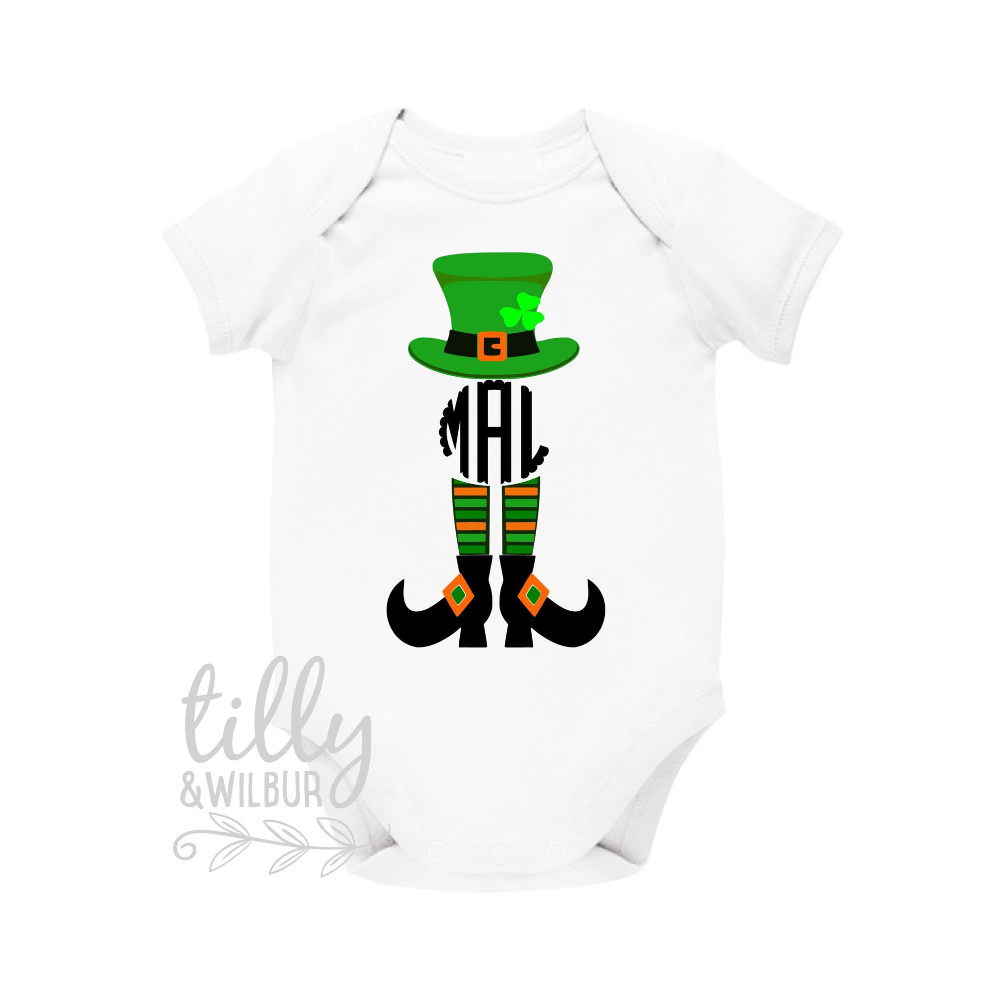 St Patrick's Day Personalised Baby Bodysuit For Girls, St Patrick's Day Baby Outfit With Monogram Initials, Happy St Paddy's Day, Irish
