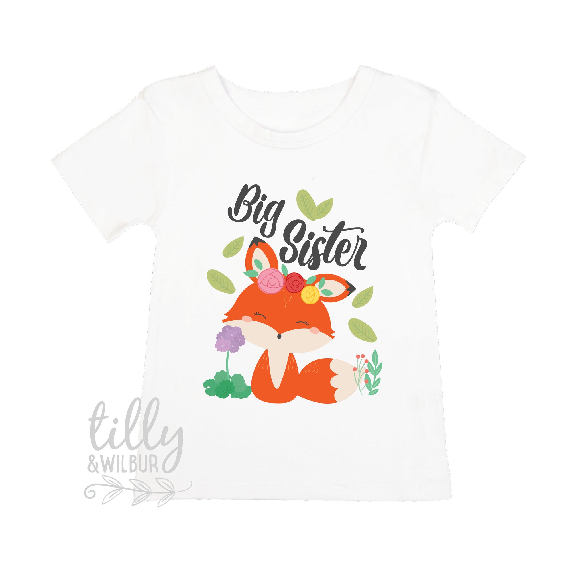 Big Sister Fox Girls T-Shirt, Pregnancy Announcement TShirt, Girls Fox Shirt, Woodland Theme, I&#39;m Going To Be A Big Sister, Big Sister Shirt