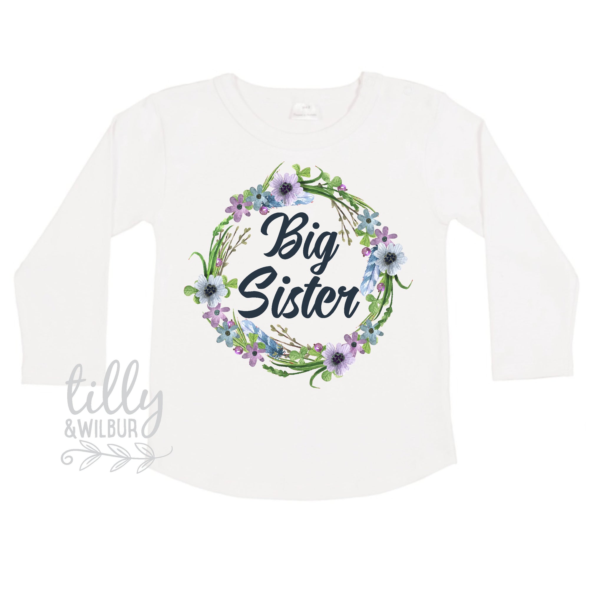 I&#39;m Going To Be A Big Sister Long Sleeve T-Shirt For Girls, Pregnancy Announcement T-Shirt, Pregnancy Announcement, Floral Big Sister Design