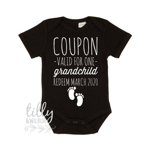 Coupon Valid For One Grandchild Redeem By Date Personalised Pregnancy Announcement Bodysuit, You&#39;re Going To Be Grandparents Announcement