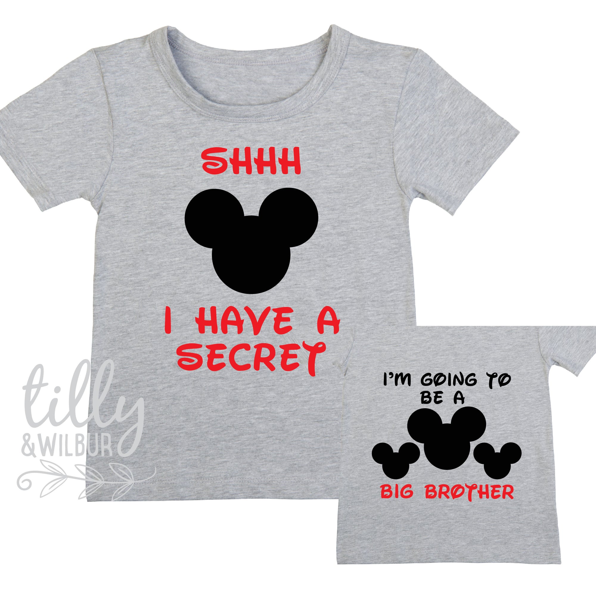Twins Announcement, Shhh I Have A Secret I&#39;m Going To Be A Big Brother T-Shirt for Boys, Mickey Mouse, Brother Shirt, Pregnancy Announcement