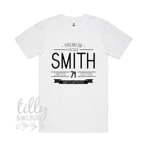 Premium Vintage Personalised T-Shirt For Men, Limited Edition Men&#39;s Tee, Aged To Perfection Shirt For Men, Birthday Gift, Men&#39;s Birthday