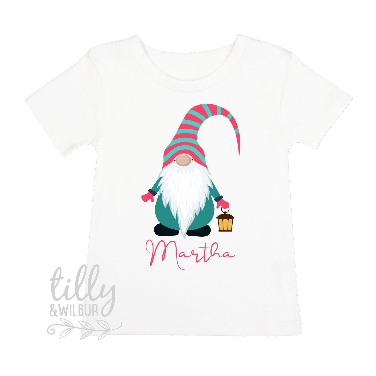 Scandinavian Christmas Gnome Personalised Girl's T-Shirt, Girl's Xmas T-Shirt, Girl's Christmas T-Shirt, Personalised Girl's Christmas Gift