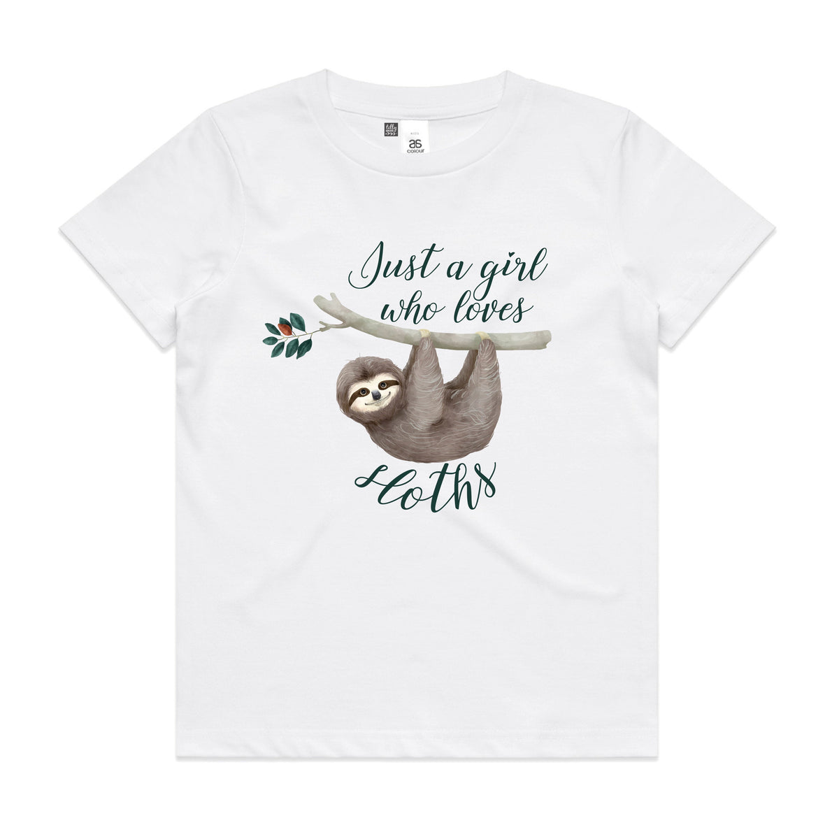Just A Girl Who Loves Sloths Girl&amp;#39;s T-Shirt, Sloth T-Shirt For Girls, Sloth T-Shirt, Sloth Gift, Sloth Lover, Sloth Tee For Girls, Sloth Tee