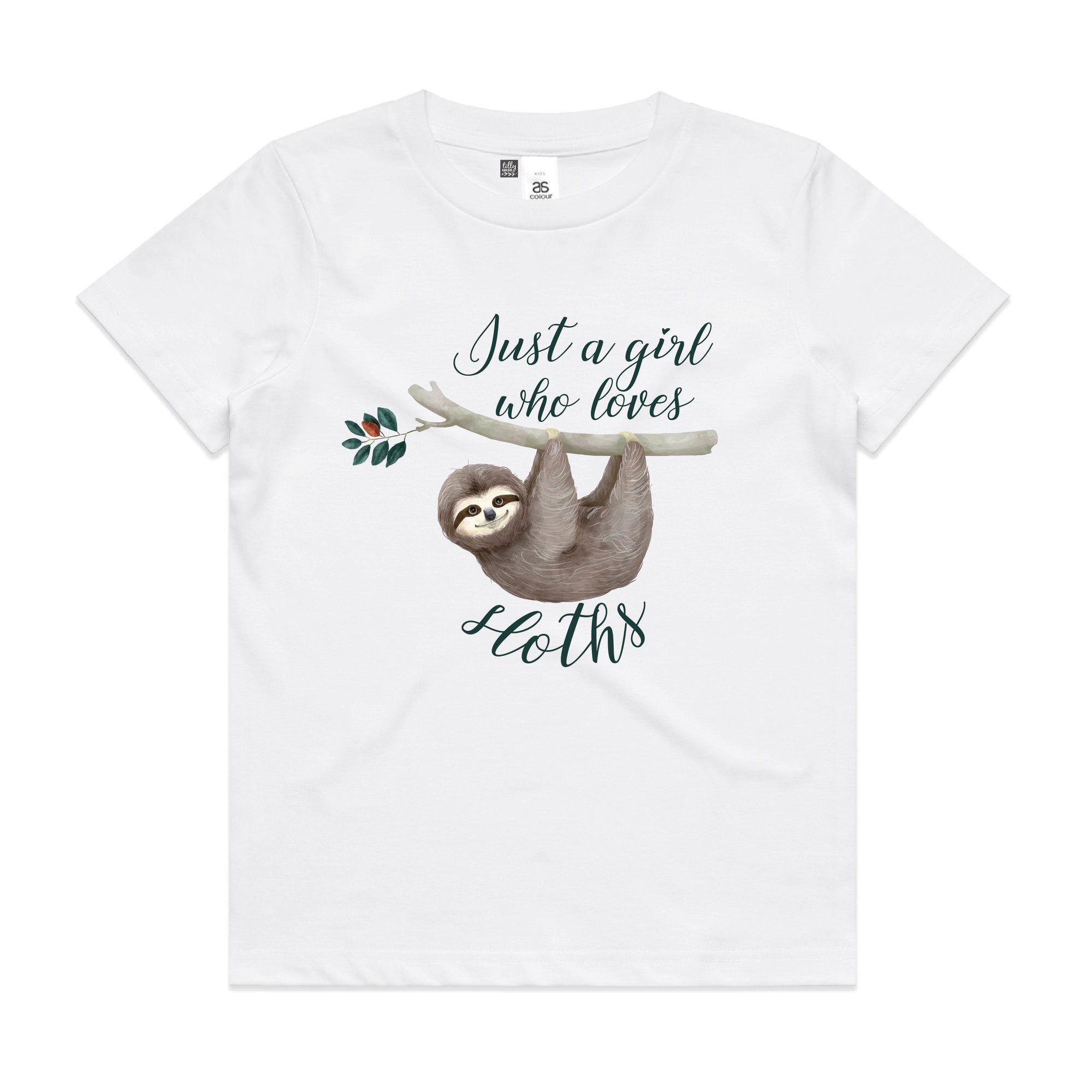 Just A Girl Who Loves Sloths Girl&#39;s T-Shirt, Sloth T-Shirt For Girls, Sloth T-Shirt, Sloth Gift, Sloth Lover, Sloth Tee For Girls, Sloth Tee