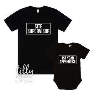 Site Supervisor And 1st Year Apprentice Father Son Matching Shirts, Matching Family, Matching Father Son, Father&#39;s Day Gift, New Dad Gift