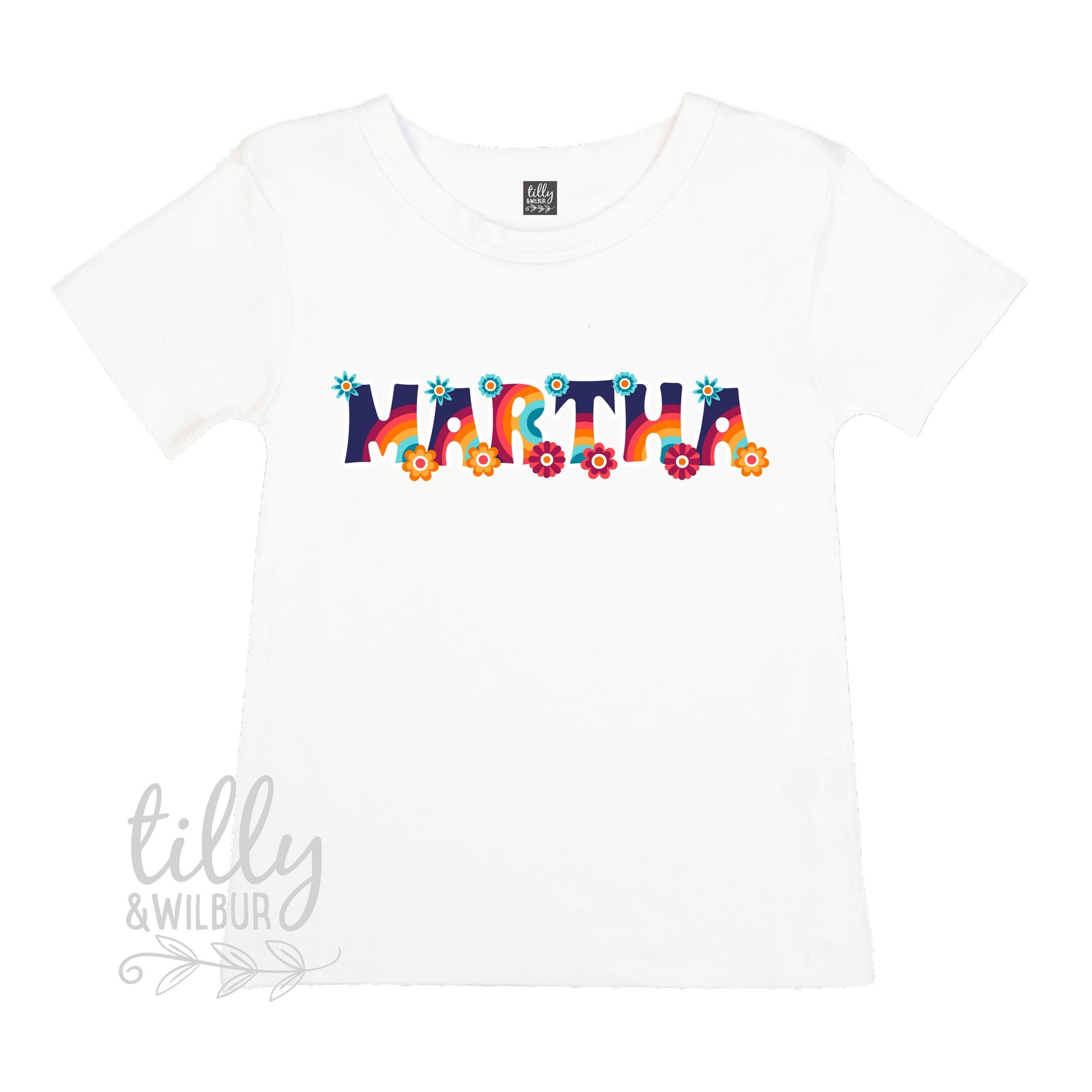 Personalised Girls T-Shirt, Girls Gift, Girls Shirt, Personalised Girls Gift, Retro, Hippy, 60s, 70s, Floral Name, Personalised T-Shirt
