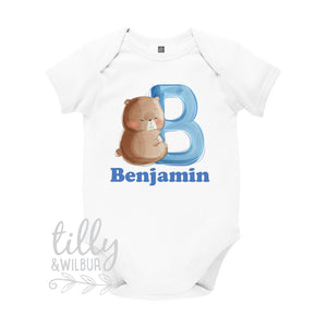 B Is For Bear Personalised Bodysuit For Boys, Personalised Newborn Gift For Baby Boy, Personalised New Baby Gift, New Baby Boy Gift