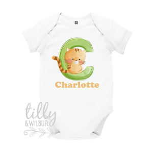 C Is For Cat Personalised Bodysuit For Girls, Personalised Newborn Gift For Baby Girl, Personalised New Baby Gift, New Baby Girl Gift