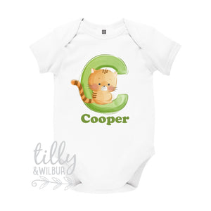 C Is For Cat Personalised Bodysuit For Boys, Personalised Newborn Gift For Baby Boy, Personalised New Baby Gift, New Baby Boy Gift