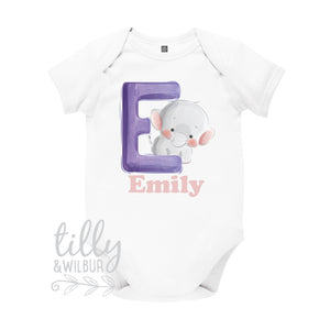 E Is For Elephant Personalised Bodysuit For Girls, Personalised Newborn Gift For Baby Girl, Personalised New Baby Gift, New Baby Girl Gift