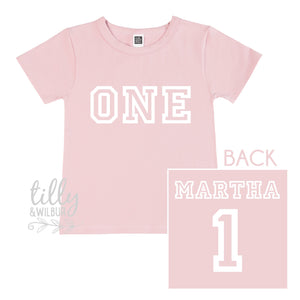 One Personalised Girls 1st Birthday T-Shirt, 1st Birthday Gift, First Birthday Tee, Name And Number 1 On Back Of Shirt, Cake Smash Outfit